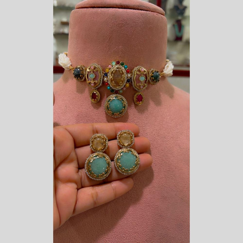 Multi Color Pearl Choker in Gold Plated Necklace | Bridal Jewellery India