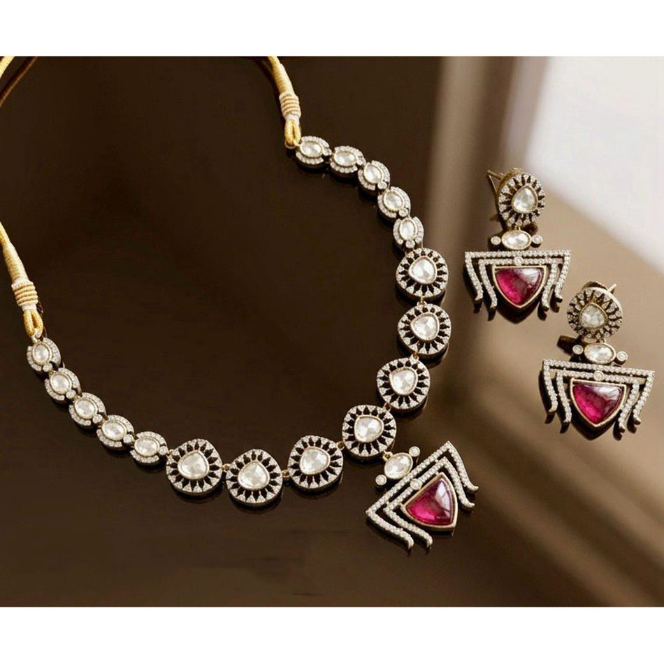 Pota Stone   Austrian Stone Necklace in Gold Tone | Bridal Jewellery India