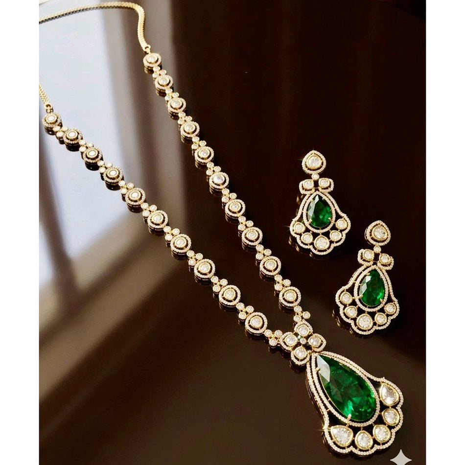 Pota Stone and Austrian Stone Necklace in Gold Tone | Bridal Jewellery India