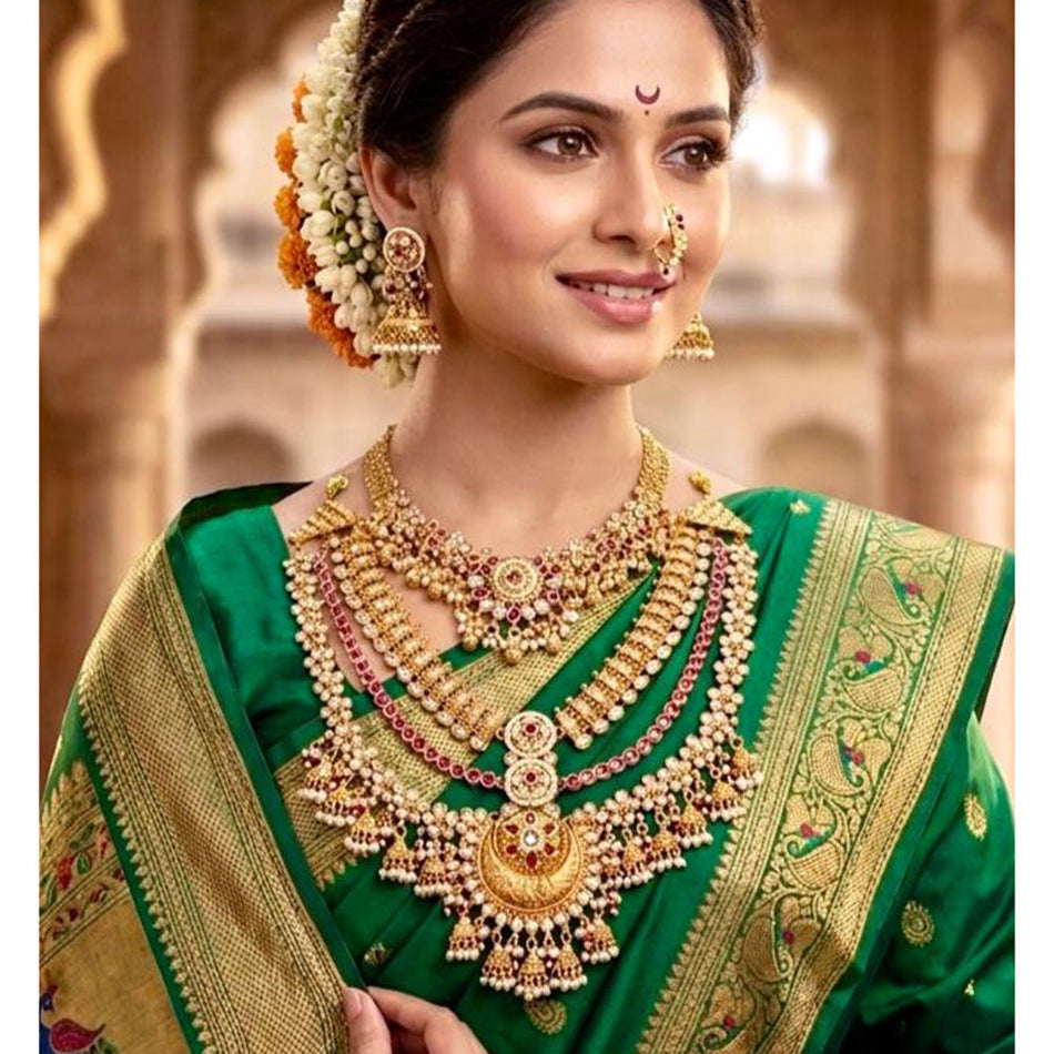 Pota Stone   Pearl Necklace in 18K Gold Plated | Bridal Jewellery India