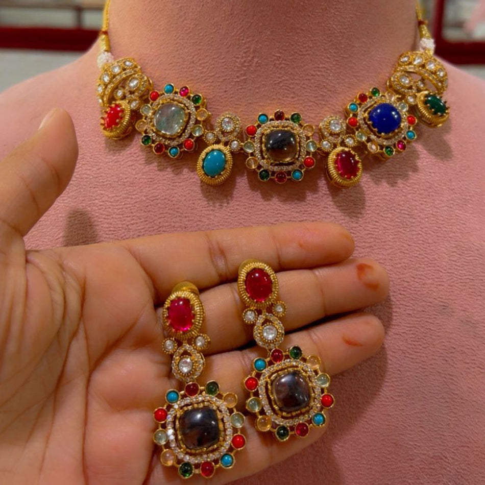 Pota Stone Choker in Gold Tone | Bridal Jewellery India