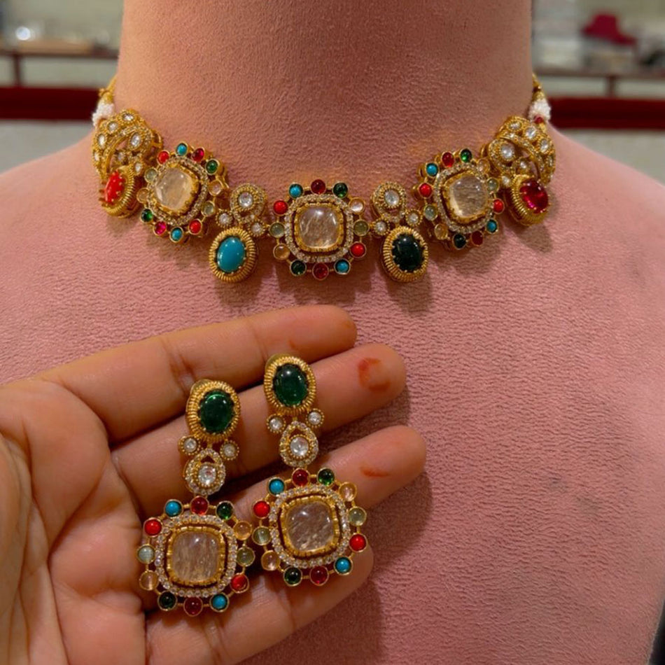 Pota Stone Choker in 18K Gold Plated | Bridal Jewellery India