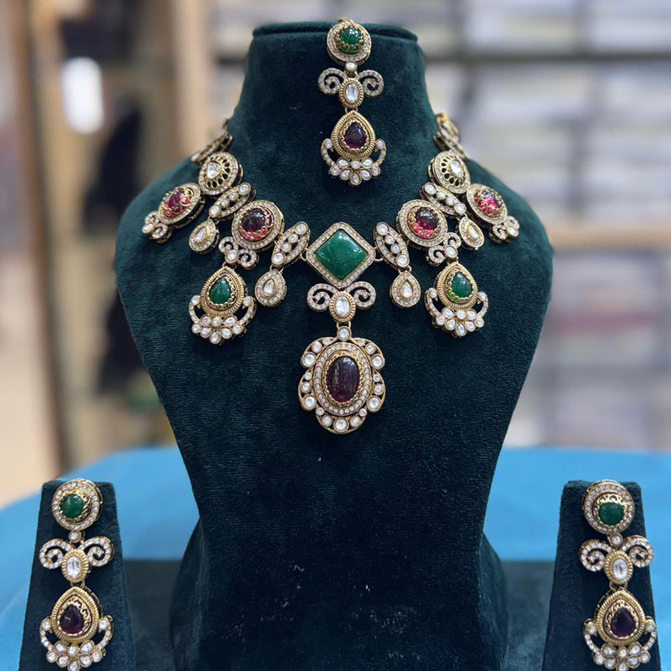 Pota Stone Necklace in 14K Gold Plated | Bridal Jewellery India