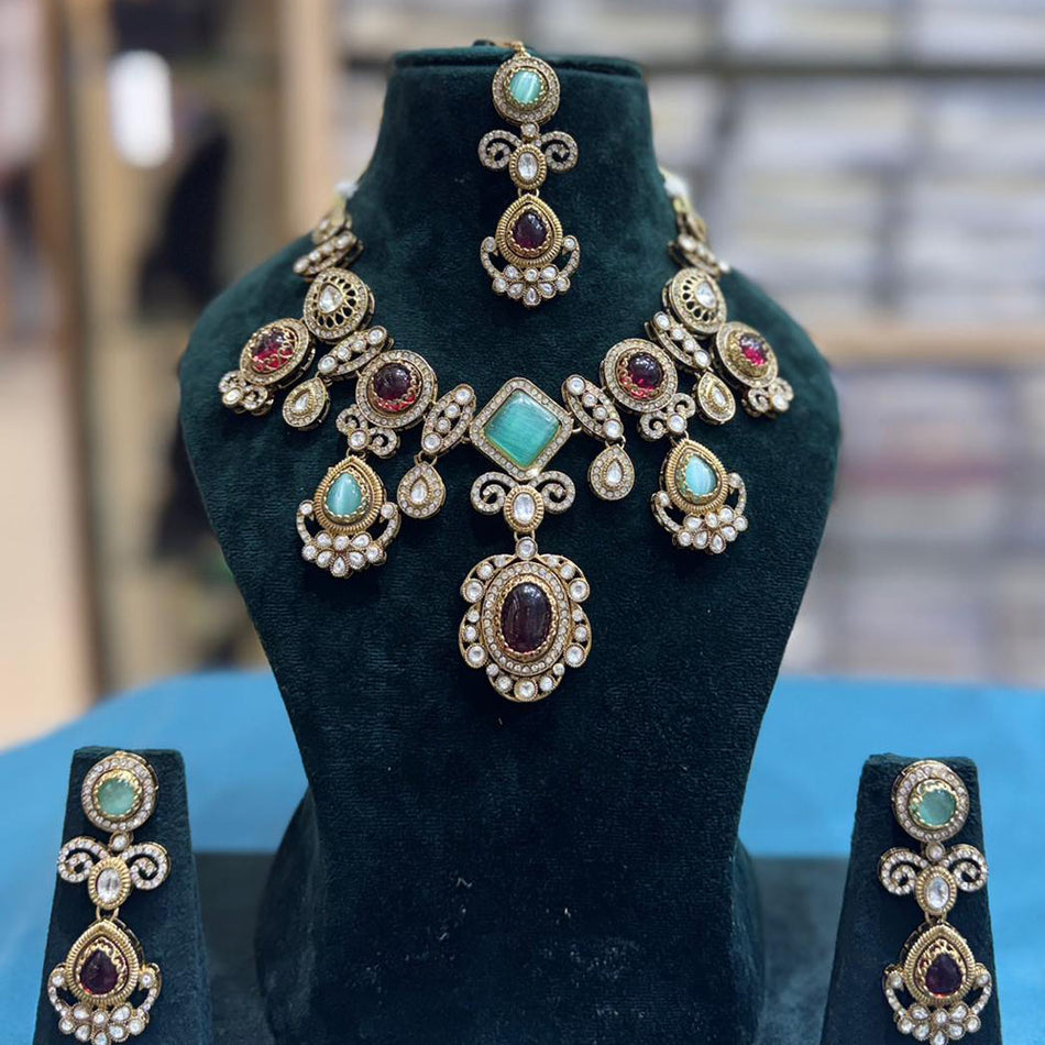 Pota Stone Necklace in Gold Tone | Bridal Jewellery India