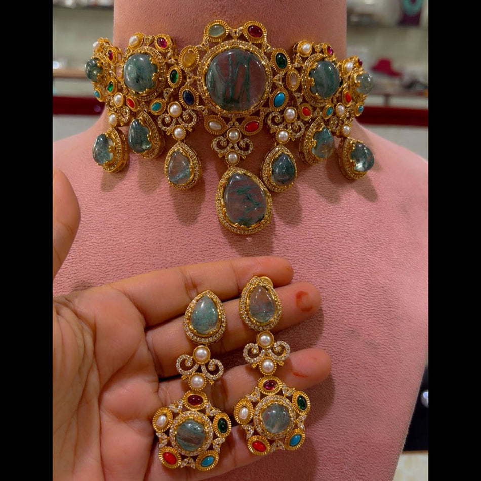 Pota Stone Choker in Gold Tone | Bridal Jewellery India
