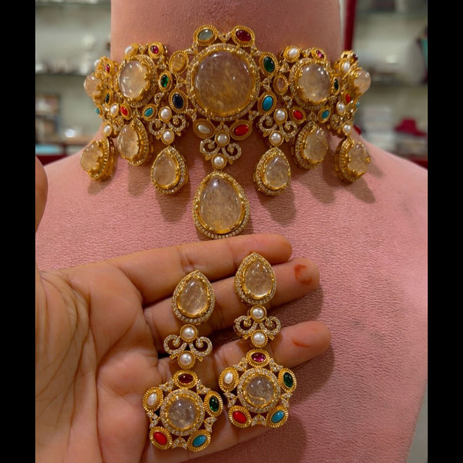 Pota Stone Choker in Premium Gold Plated | Bridal Jewellery India