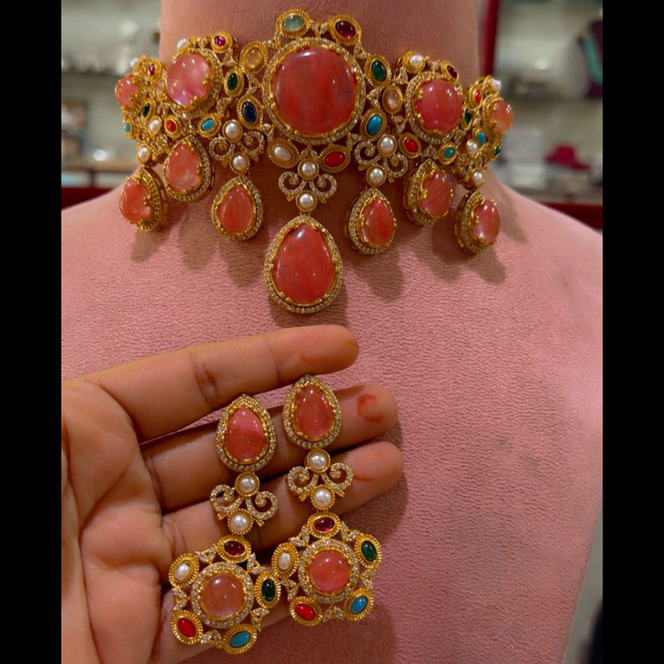 Pota Stone Multi Color Choker in Gold Tone | Bridal Jewellery India