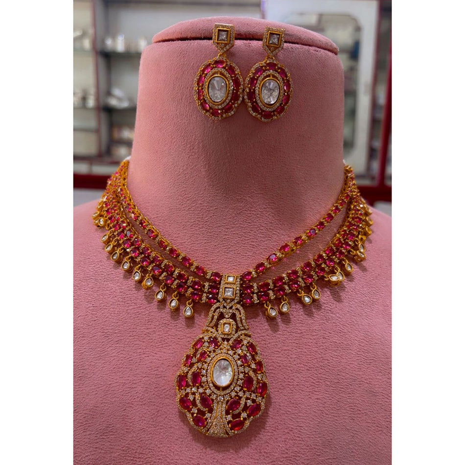 Kundan Necklace in Gold Plated with Polki Gems | Bridal Jewellery India