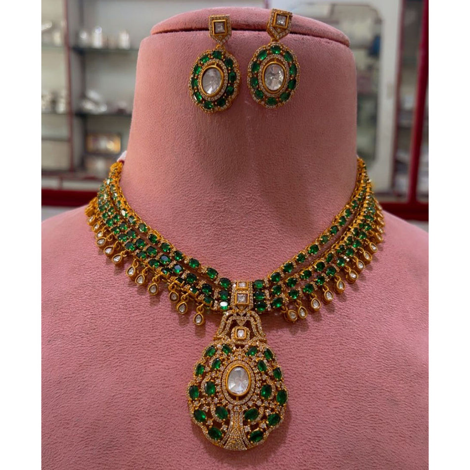Kundan Necklace in Gold Plated with Polki Gems | Bridal Jewellery India