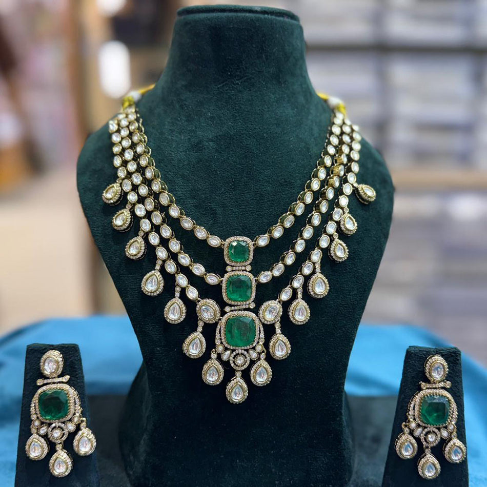 Kundan Necklace in White Gold Plated Layered Set | Bridal Jewellery India