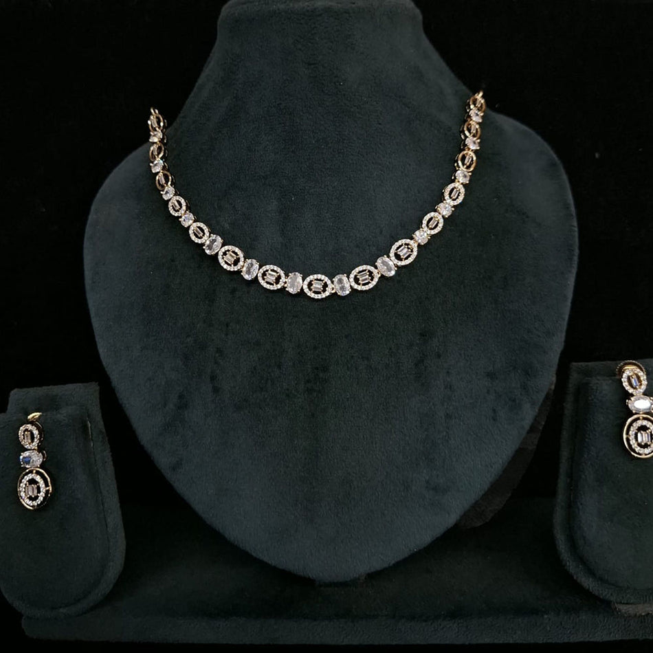 Crystal Stone and Austrian Necklace Set in Silver | Bridal Jewellery India