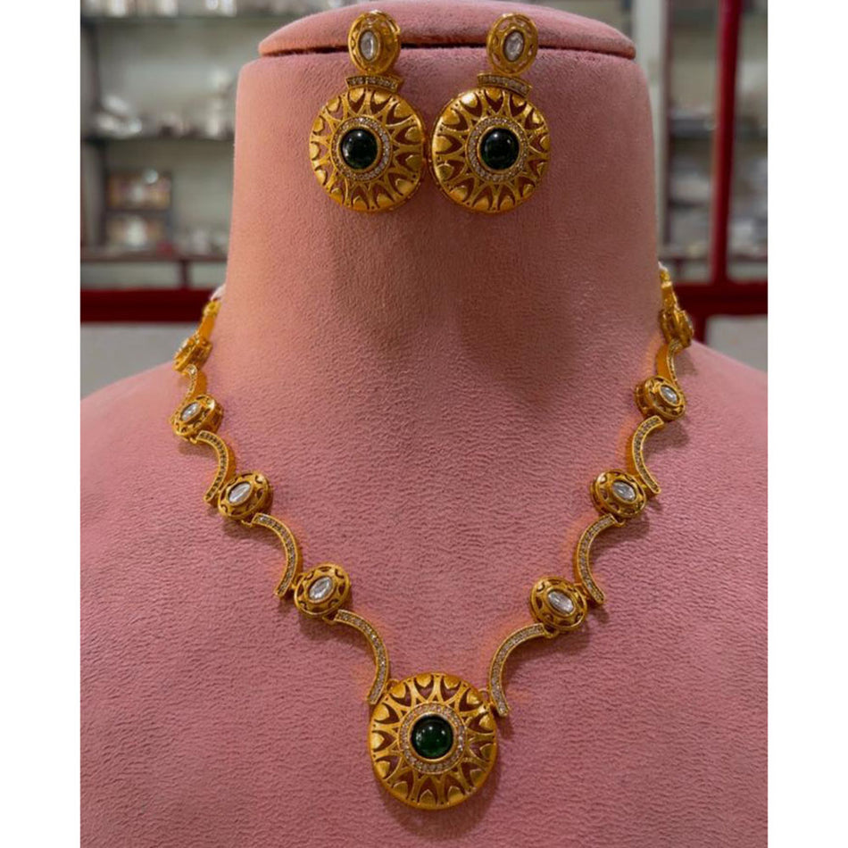 Pota Stone and Austrian Stone Necklace in Sterling Silver | Bridal Jewellery India