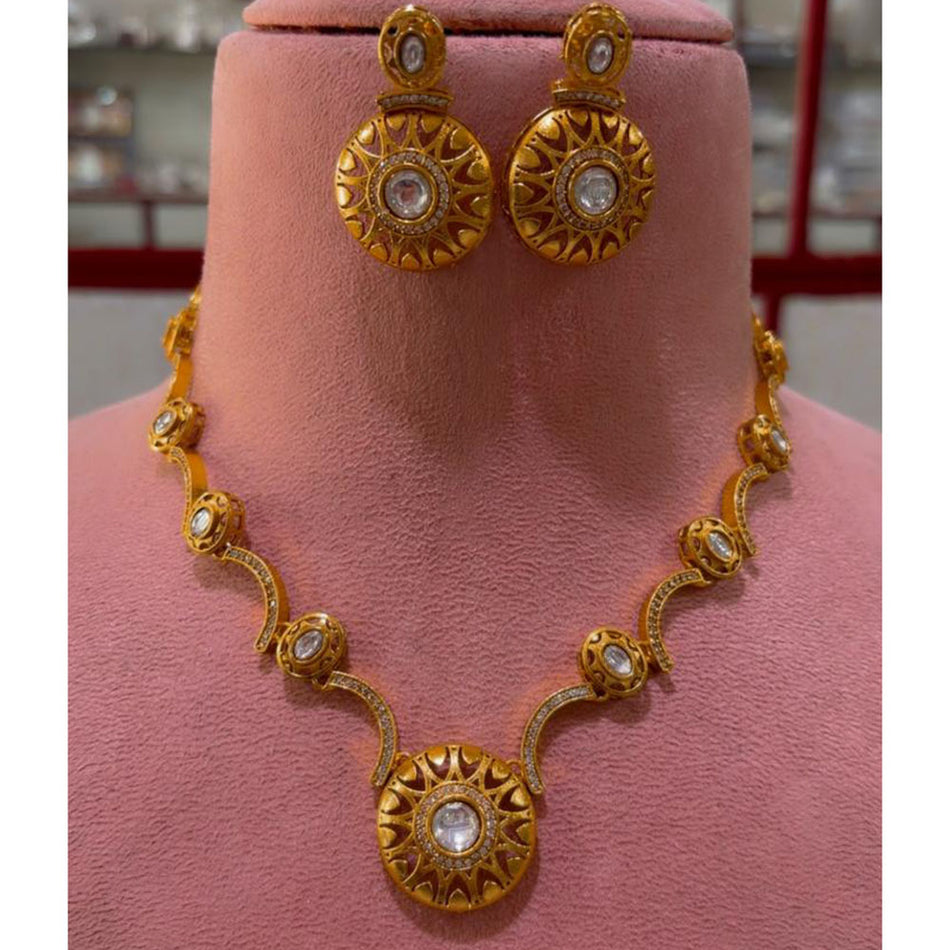 Kundan Necklace in Gold Plated with Austrian Stones | Bridal Jewellery India