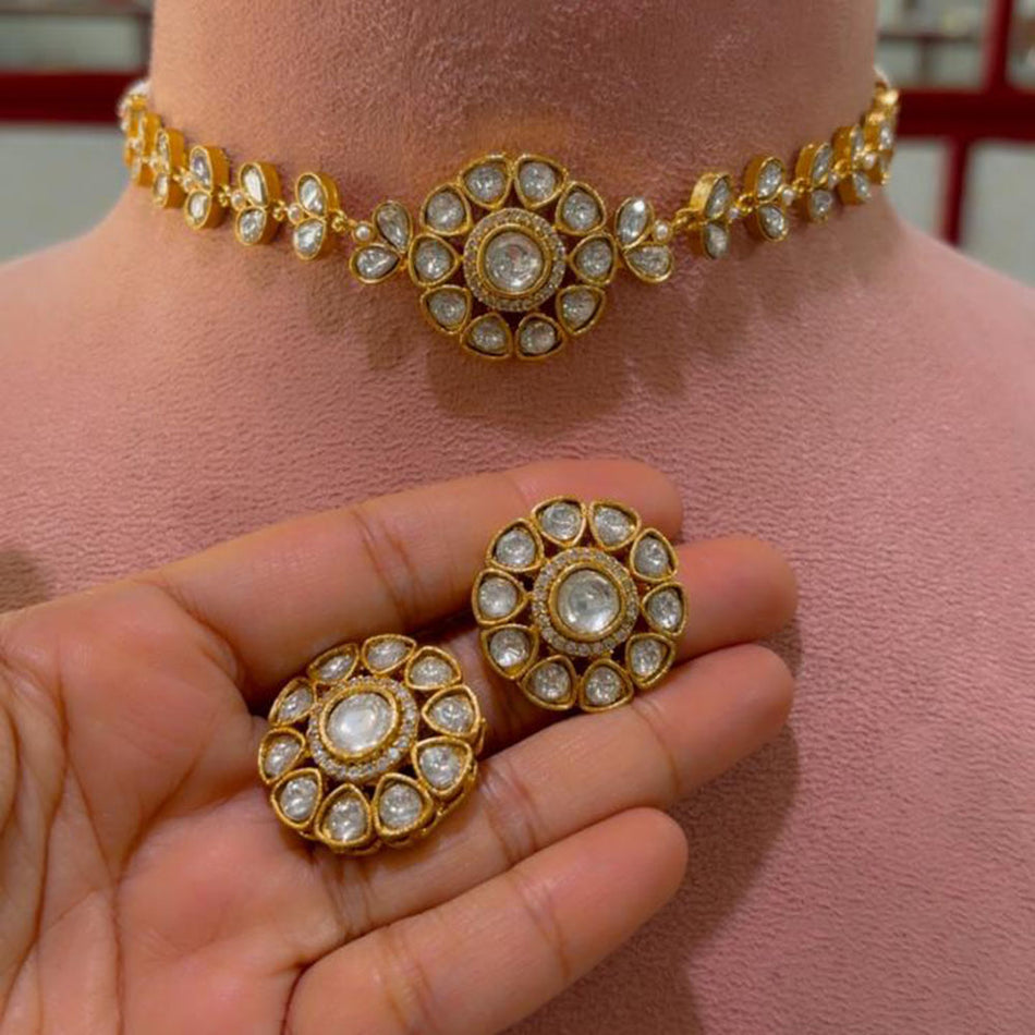 Kundan Choker Necklace in White Gold Plated | Bridal Jewellery India