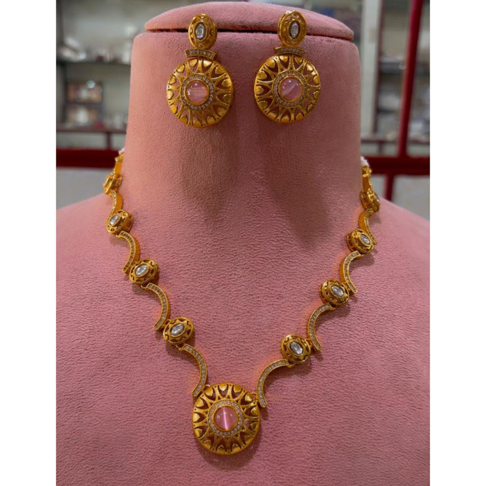 Pota Stone and Austrian Stone Necklace in Sterling Silver | Bridal Jewellery India