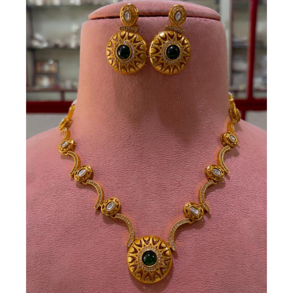 Pota Stone and Austrian Stone Necklace in 18K Gold Plated | Bridal Jewellery India
