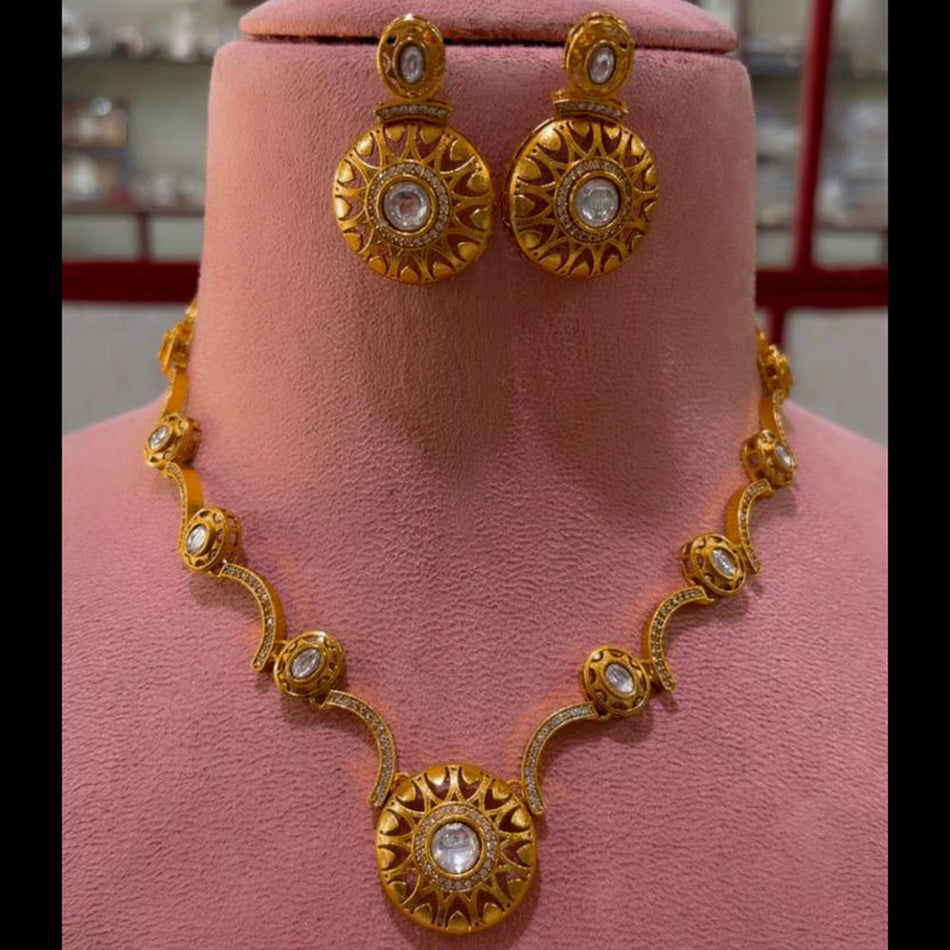 Kundan Necklace in White Gold Plated for Bridal | Bridal Jewellery India