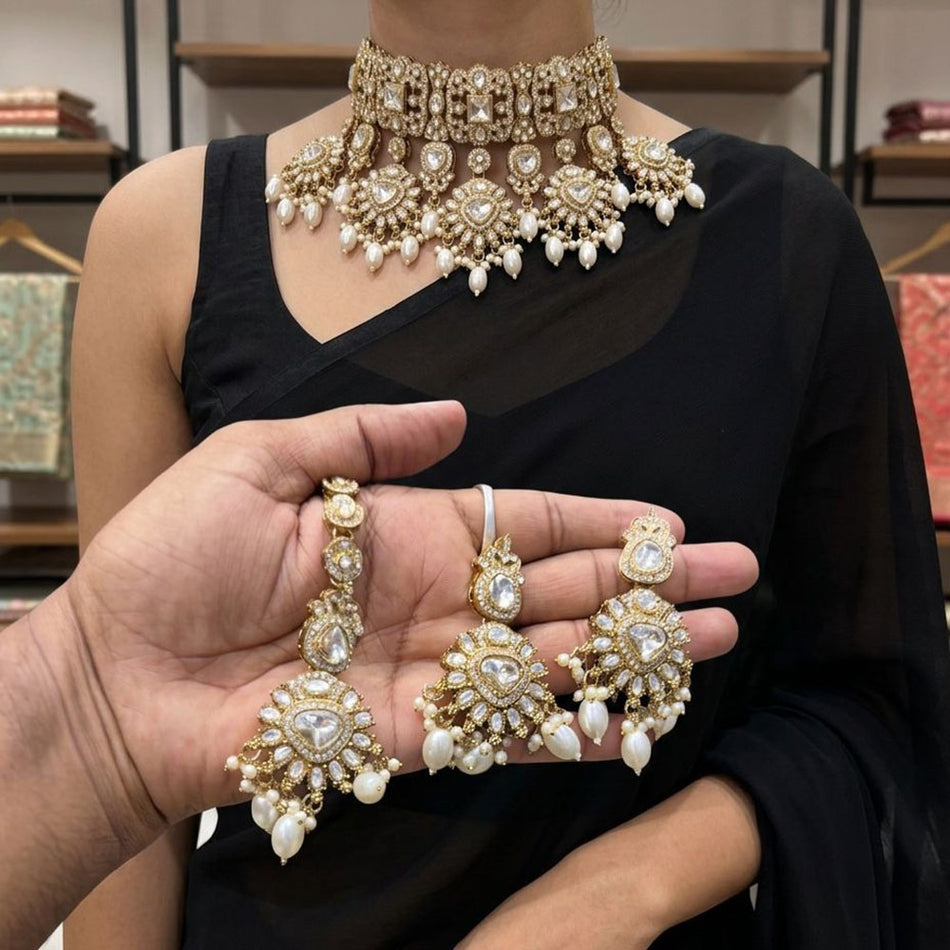 Kundan Choker Necklace in Gold Plated with Polki Stones | Bridal Jewellery India