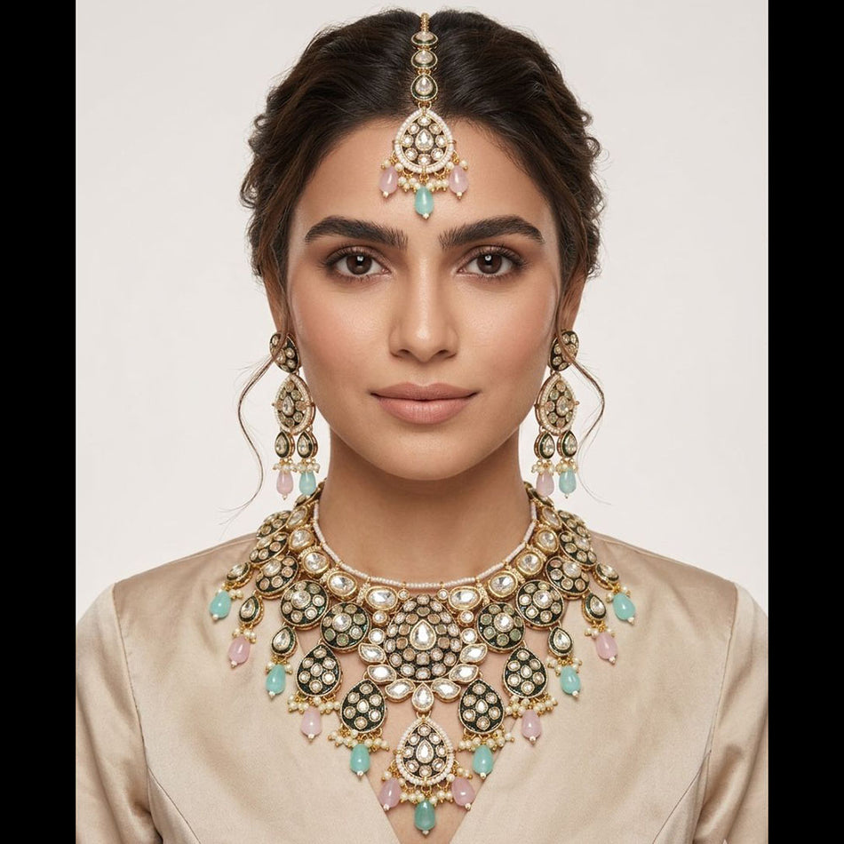 Meenakari Necklace in Silver with Polki Gems for Parties | Bridal Jewellery India