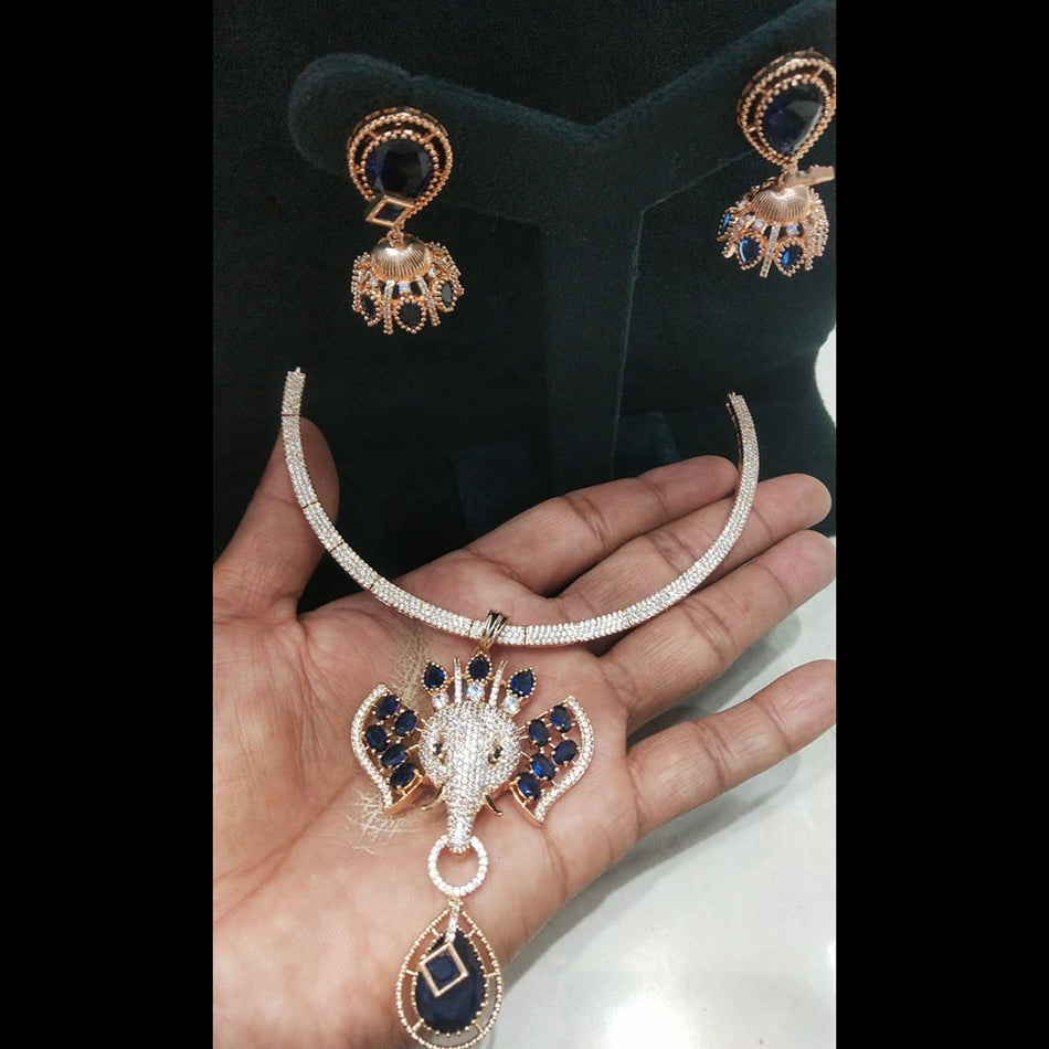 Crystal Stone Elephant Necklace in Silver | Bridal Jewellery India