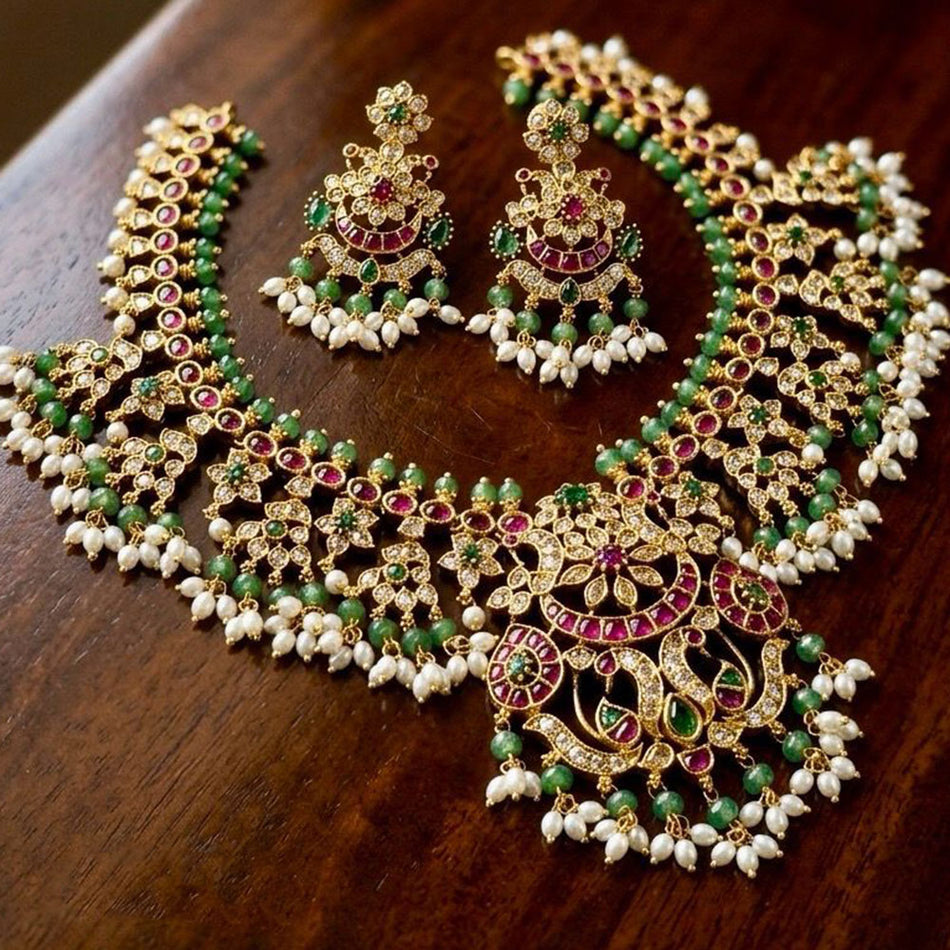 Pota Stone Necklace in Gold Tone | Bridal Jewellery India