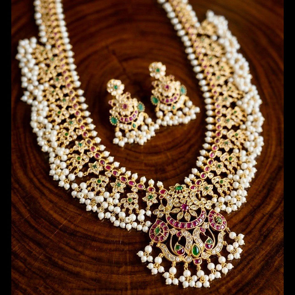 Royal Pota Pearl Necklace in Gold Plated Metal | Bridal Jewellery India