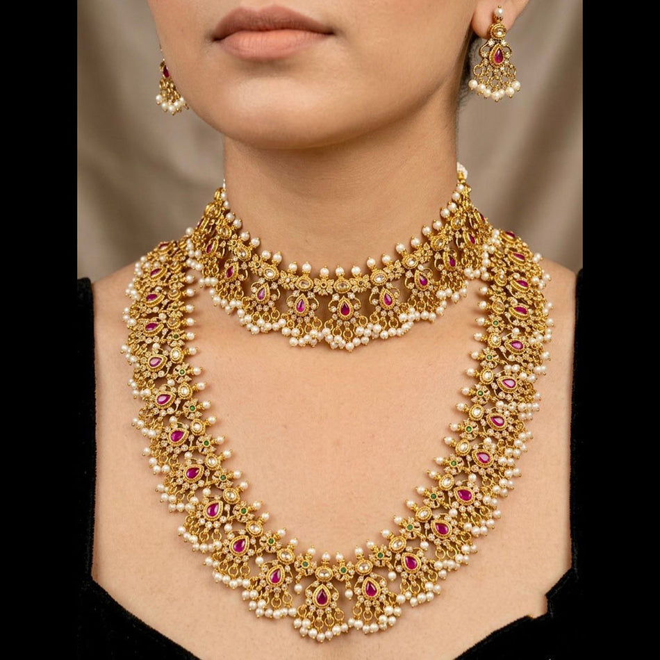 Ethnic Style Pota Necklace in Silver with Pearls | Bridal Jewellery India