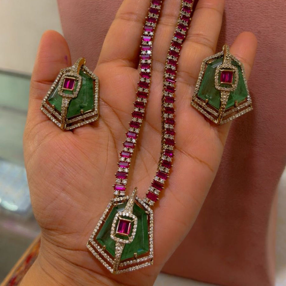 Crystal Stone Necklace in Sterling Silver | Bridal Jewellery India
