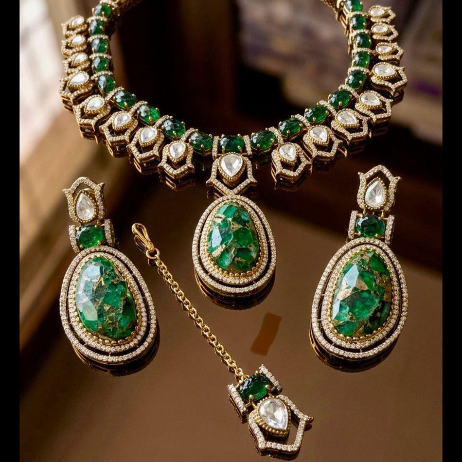Druzy Crystal Necklace Set in Gold Tone | Bridal Jewellery India