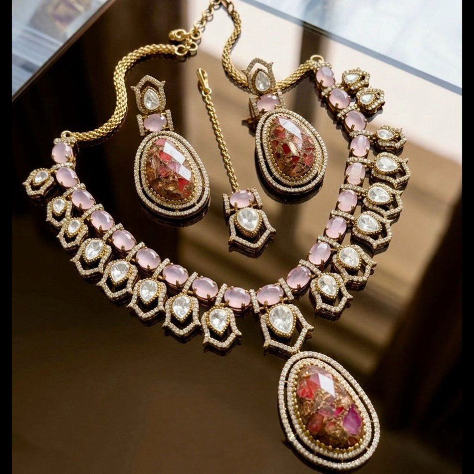 Druzy Crystal Necklace Set in Gold Tone | Bridal Jewellery India