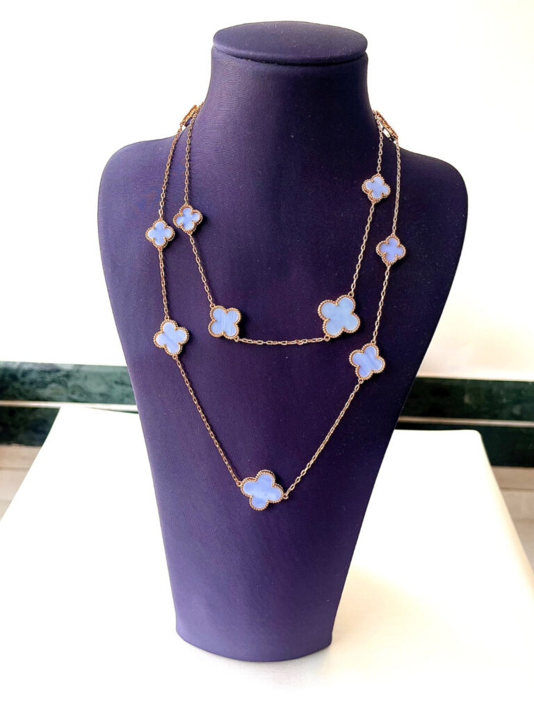 Gold Plated Blue Clover Layered Necklace | Bridal Jewellery India