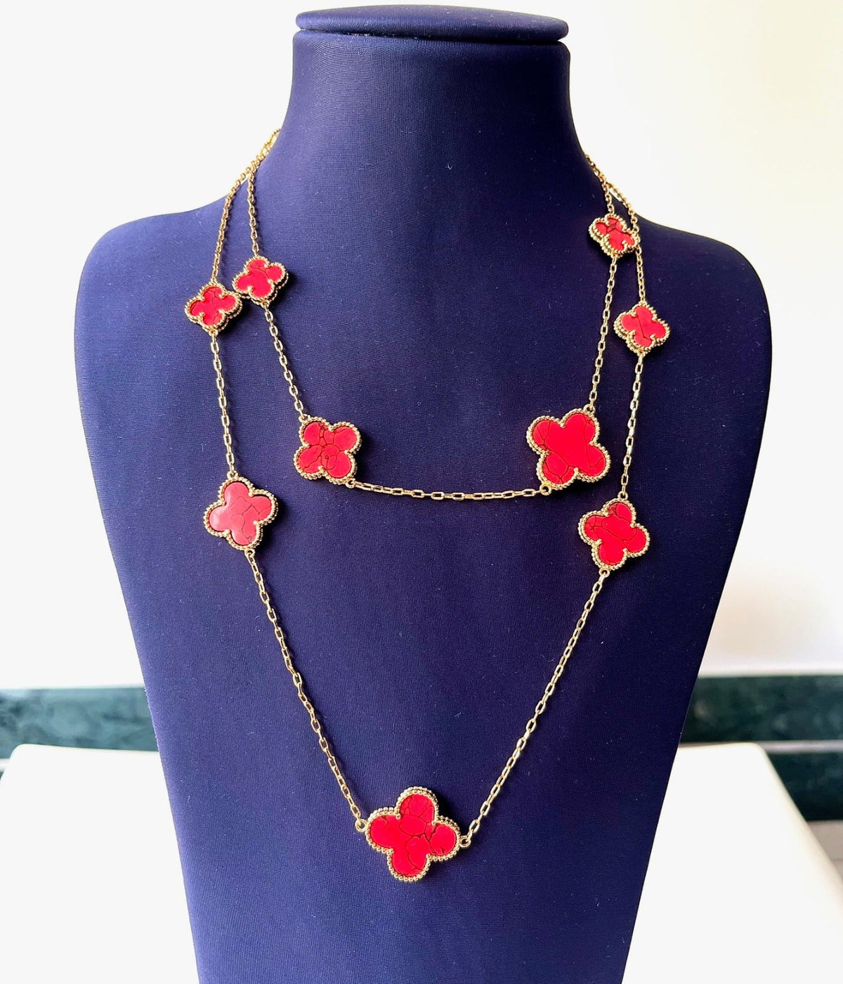 Red Clover Flower Necklace in Gold Plated | Bridal Jewellery India