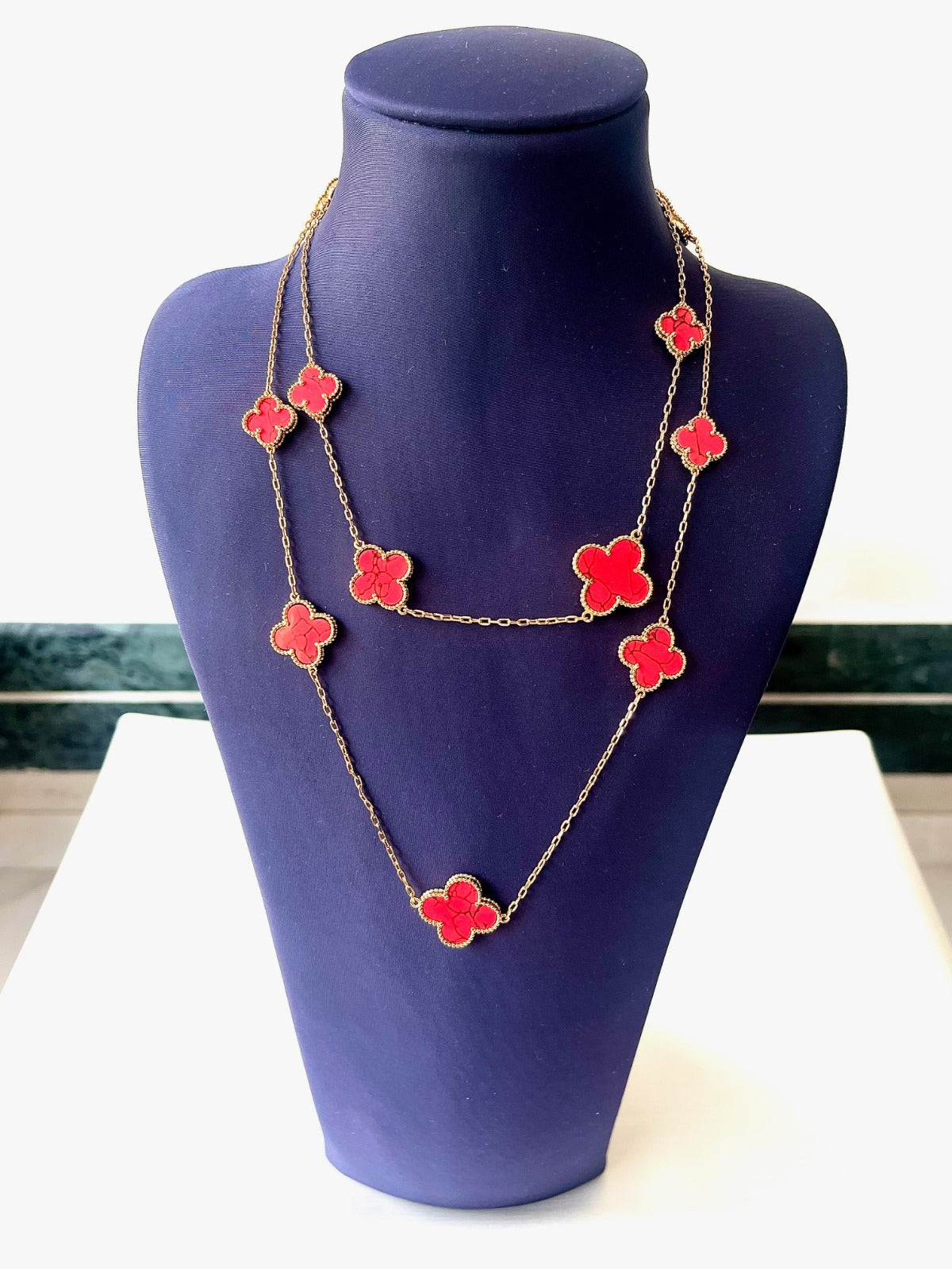 Red Clover Flower Necklace in Gold Plated | Bridal Jewellery India