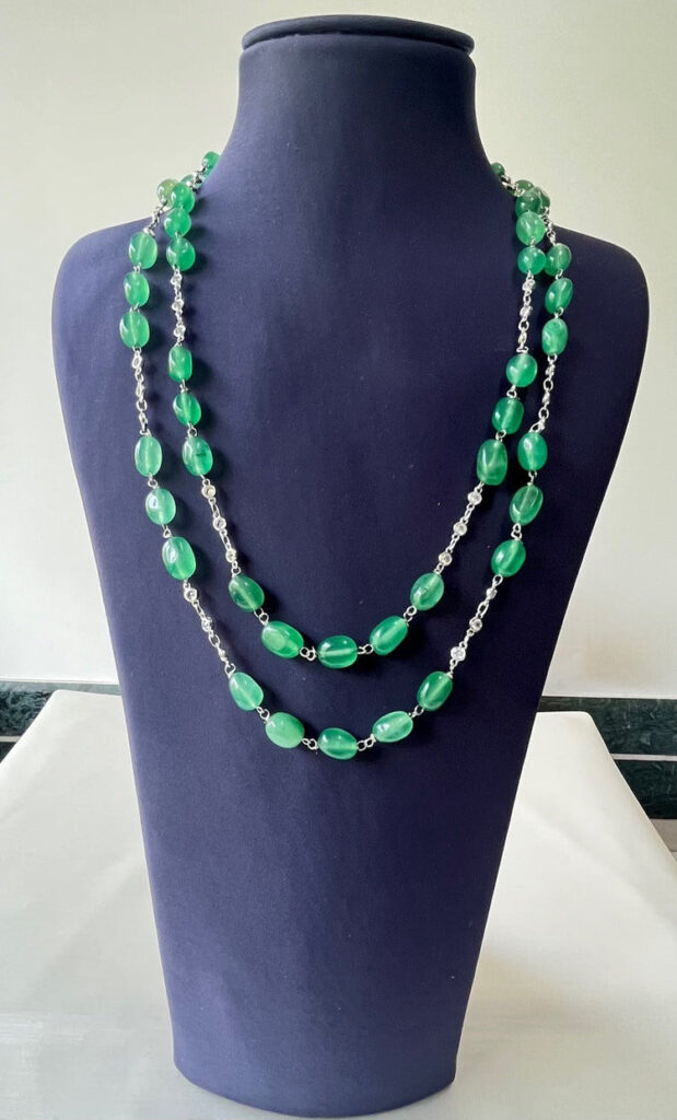 Green Aventurine CZ Necklace in Rhodium | Bridal Jewellery India