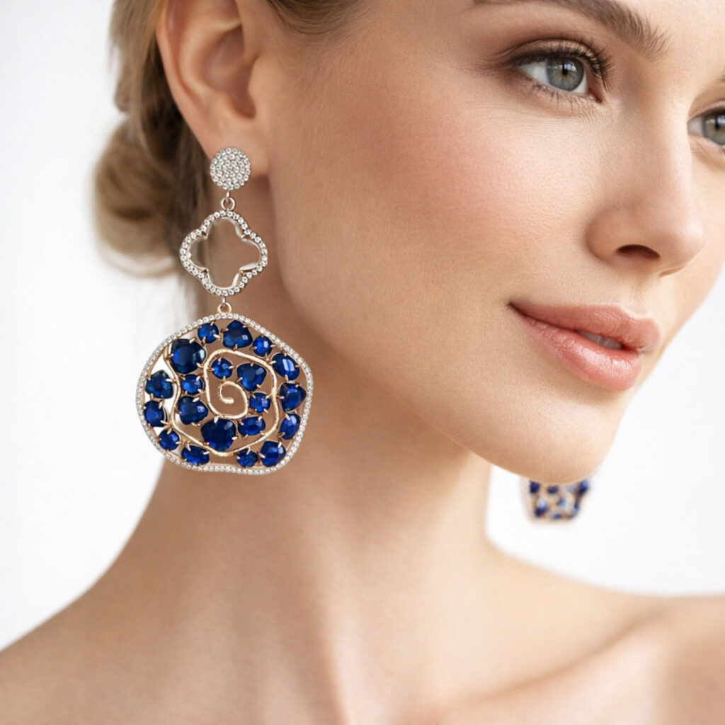 Gold Plated Doublet Stone Earrings with Clover CZ | Bridal Jewellery India