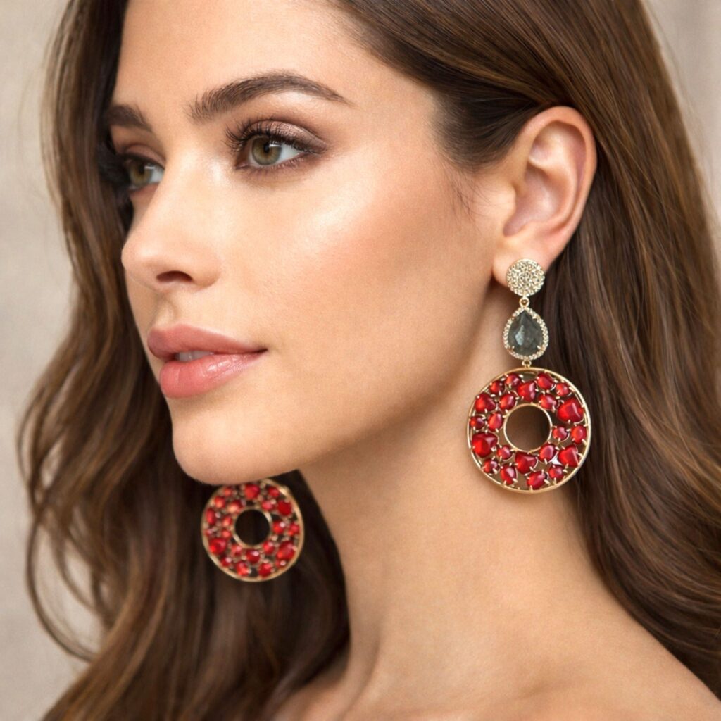 Rose Quartz Chandelier Earrings in Gold Plated | Bridal Jewellery India