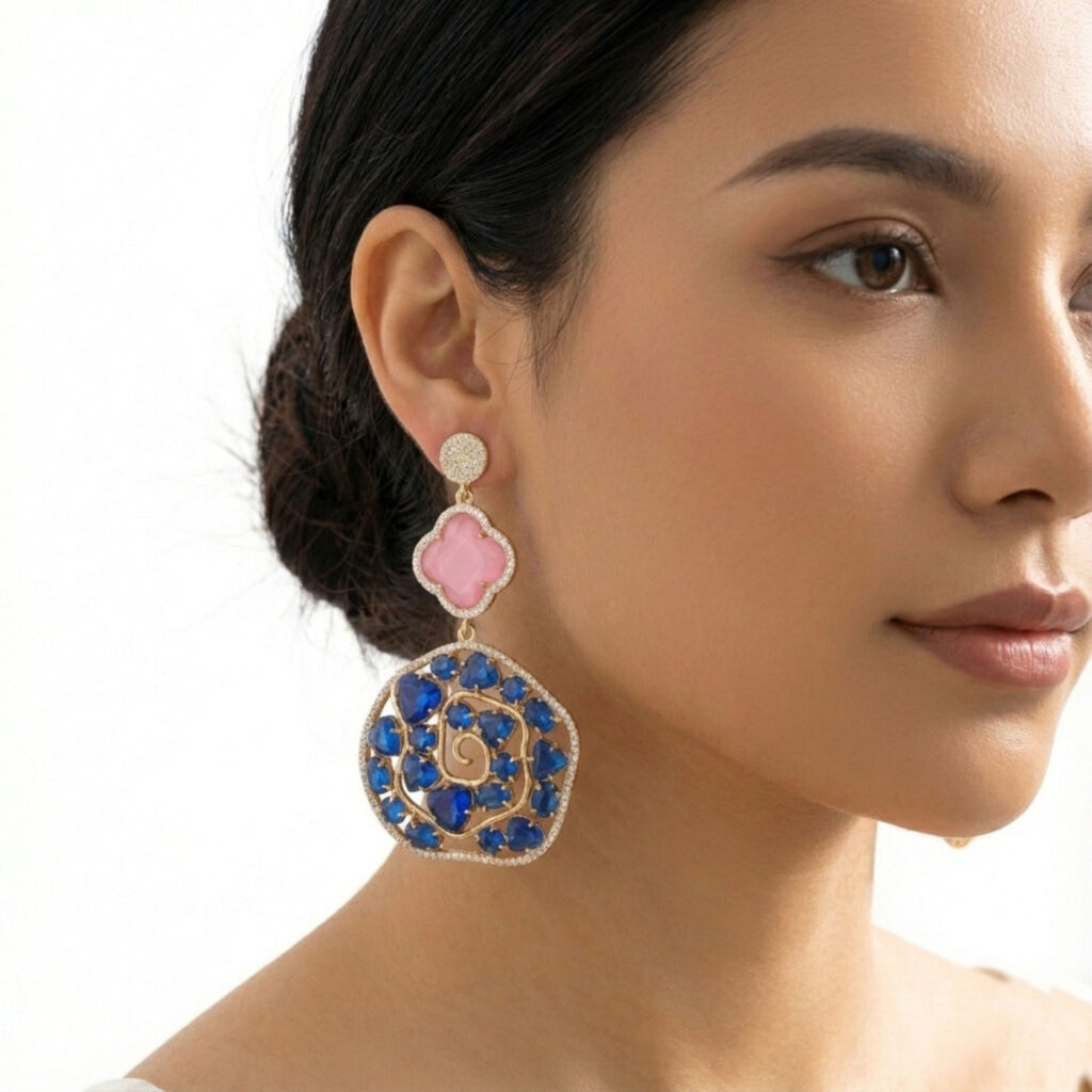 Mokka Doublet Earrings in Gold Plated
Natural AquaMarine | Bridal Jewellery India