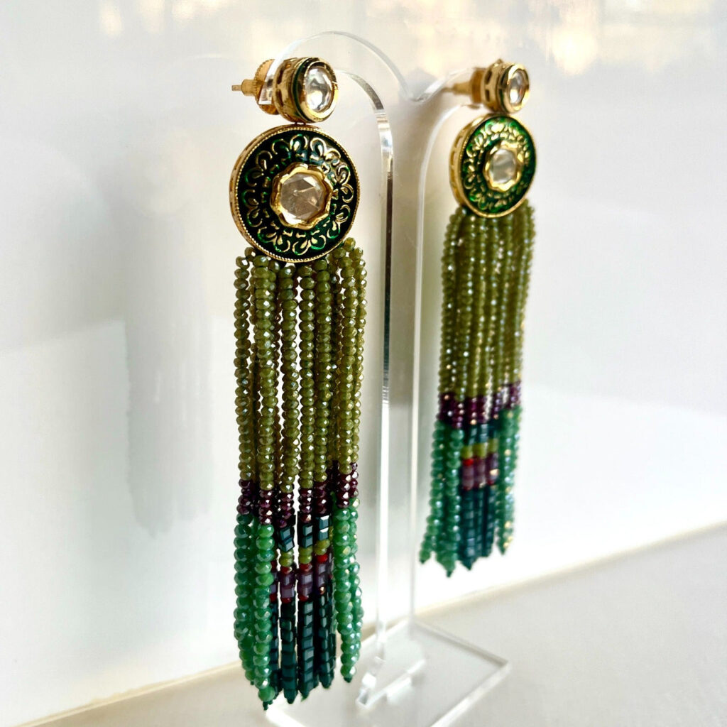 Long Gold Plated Tassel Earrings with Kundan Agate | Bridal Jewellery India