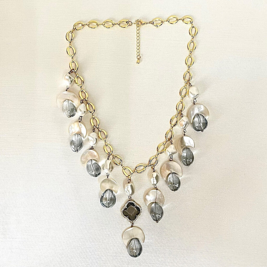 Moon Shape Necklace in White Gold Plated | Bridal Jewellery India
