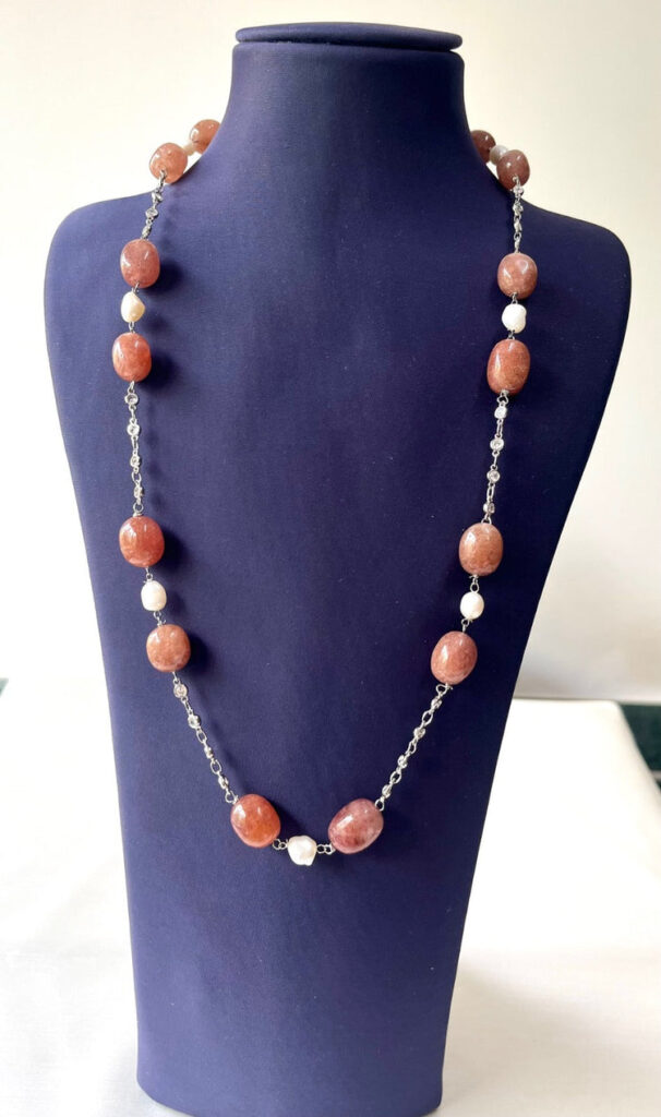 Brown Aventurine Necklace in Rhodium Finishes | Bridal Jewellery India