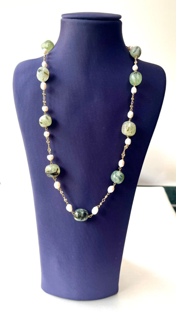 Gold Plated Necklace in Green Aventurine | Bridal Jewellery India