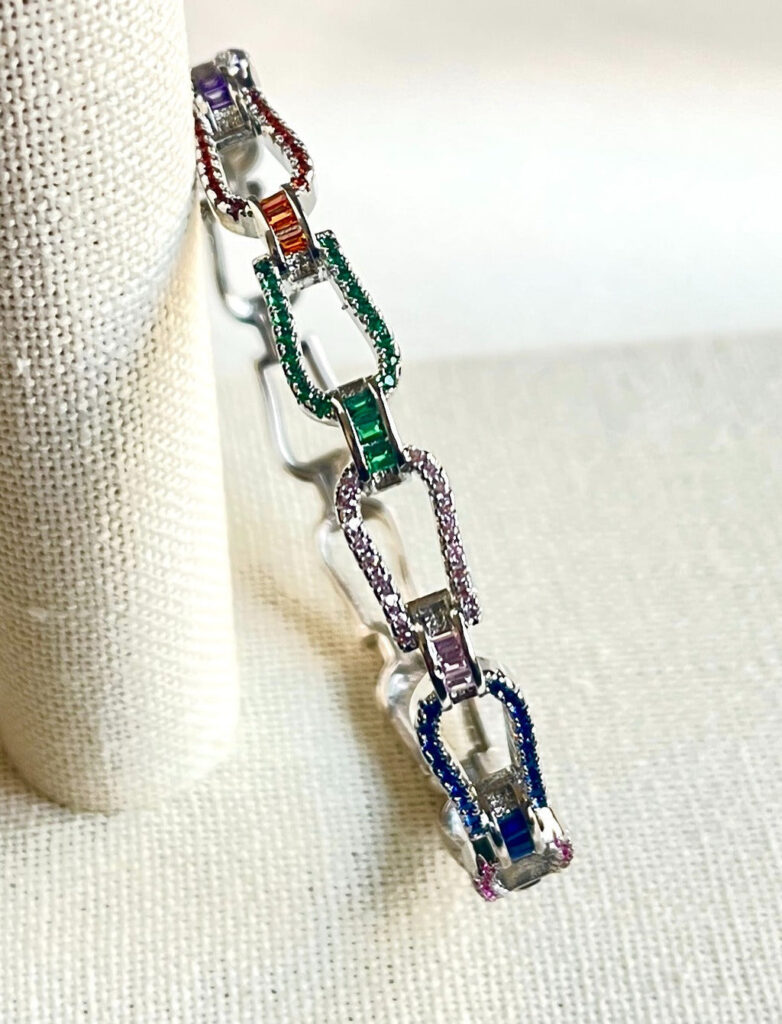 Rainbow Stone Openbale Bracelet in Silver | Bridal Jewellery India