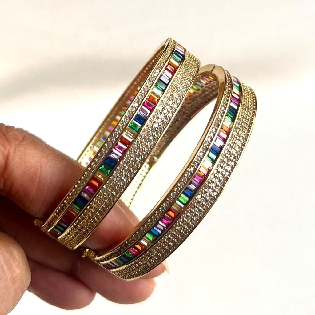 Rainbow CZ Bracelet in Gold Plated | Bridal Jewellery India