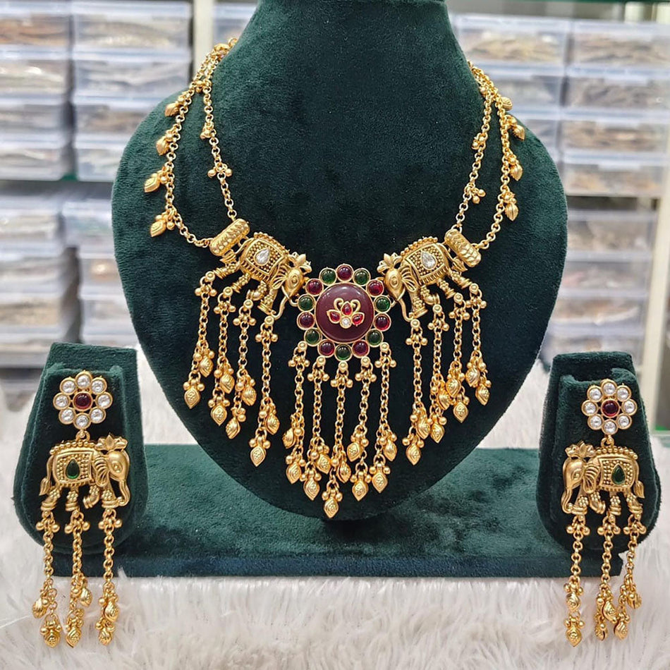 Regal Glow Pota Stone Necklace in Gold Plated | Bridal Jewellery India