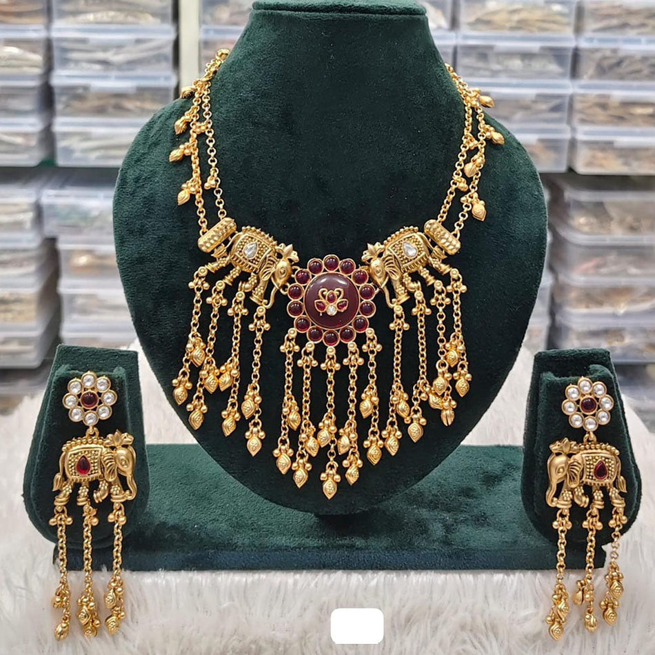 Regal Glow Pota Stone Necklace in Gold Plated | Bridal Jewellery India