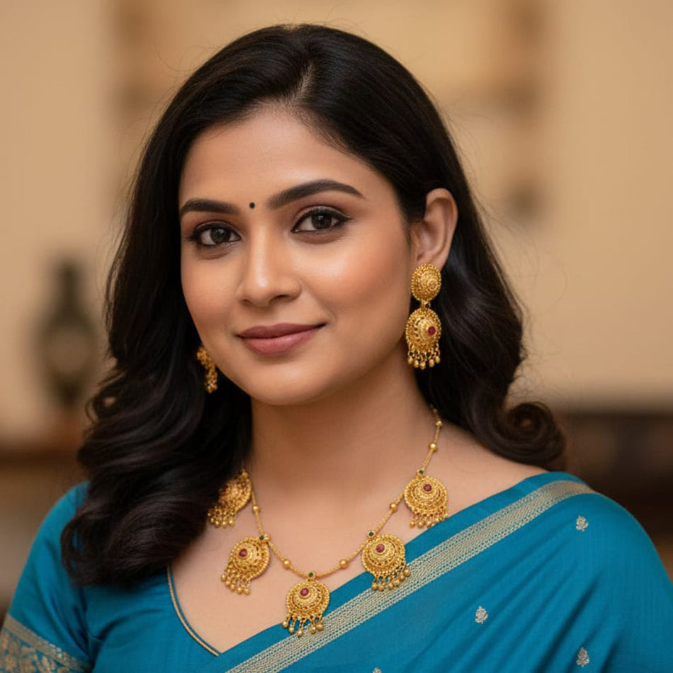 Rose Gold Plated Pota Stone   Pearl Necklace Set | Bridal Jewellery India