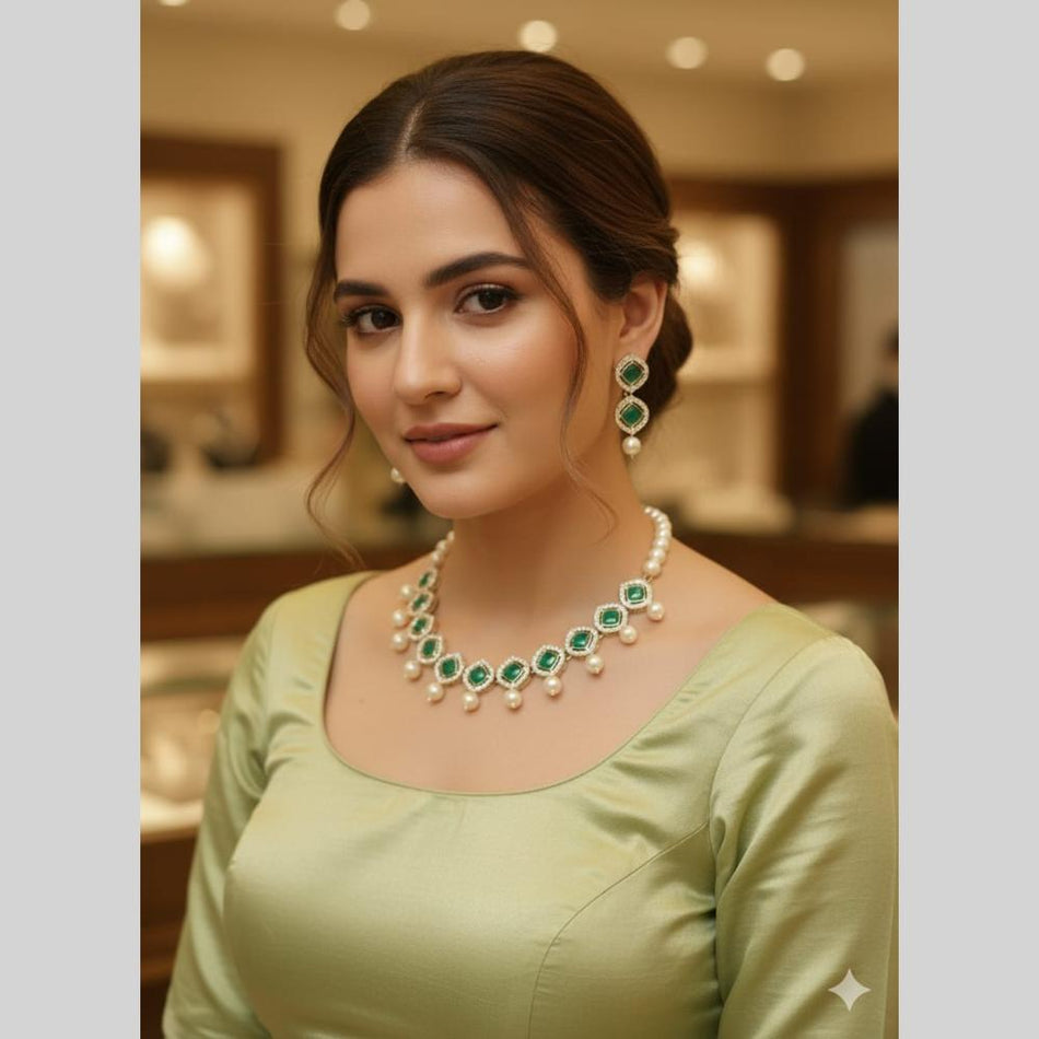 Crystal Pearl Choker in Silver | Bridal Jewellery India