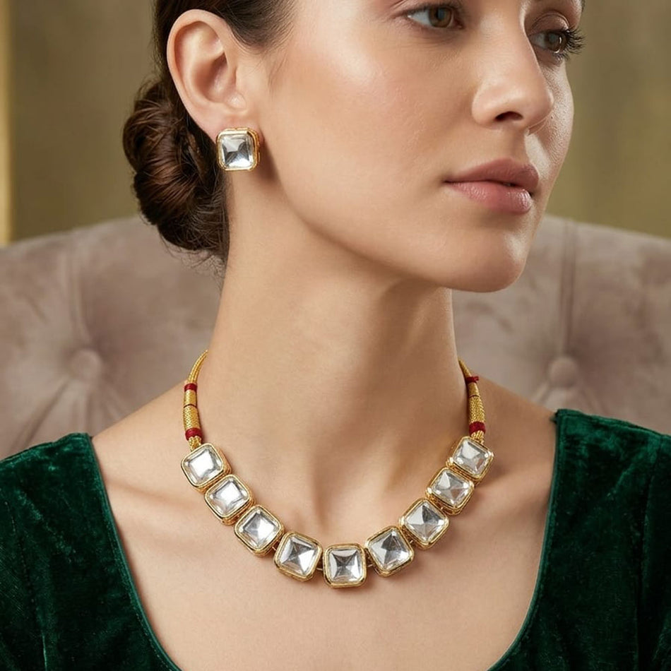 Kundan Choker Necklace in Sterling Silver | Bridal Jewellery India