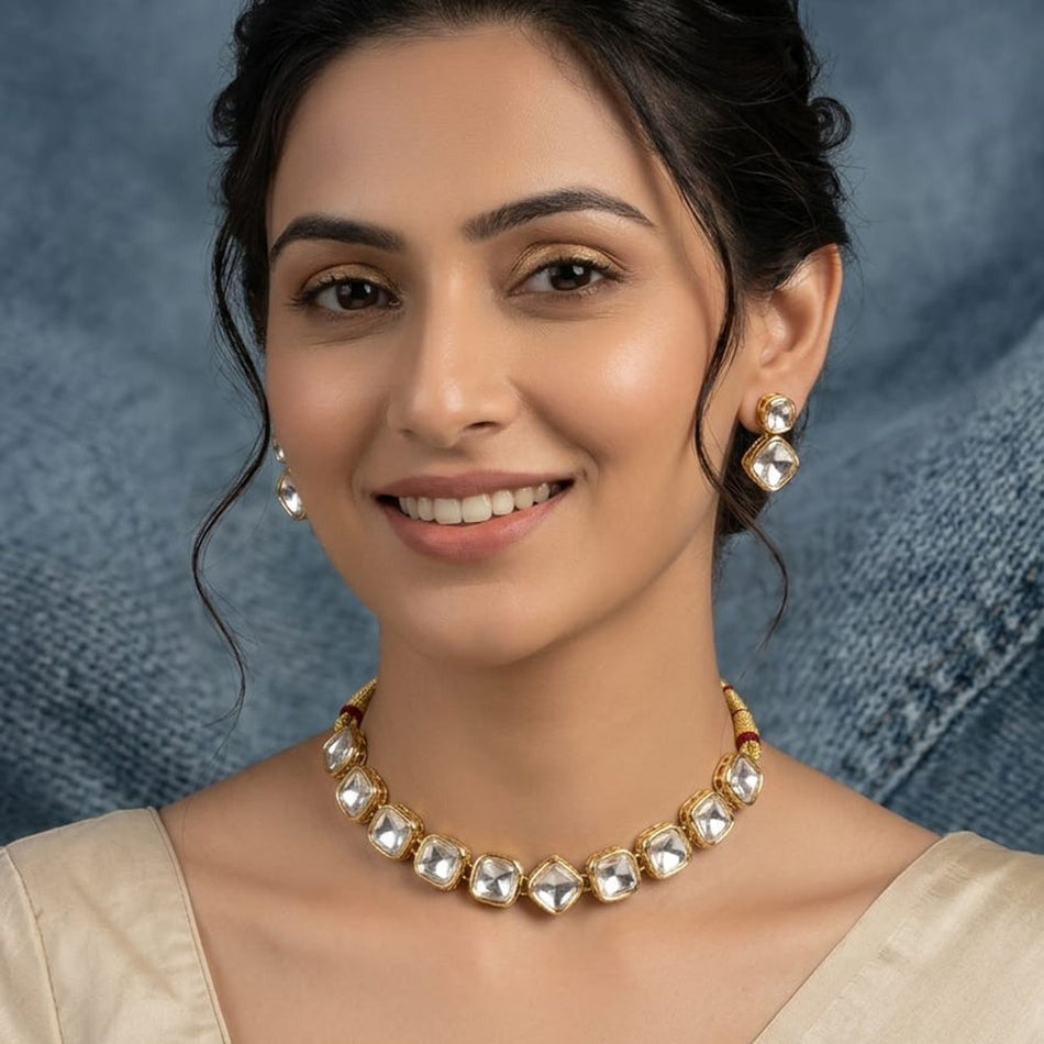 Kundan Choker Necklace in Gold Plated | Bridal Jewellery India