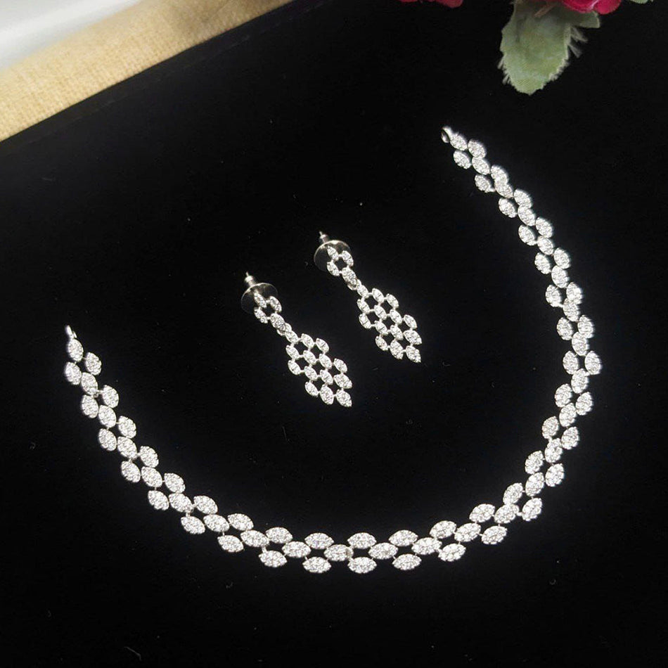 Glamorous Austrian Necklace in Rose Gold Plated | Bridal Jewellery India